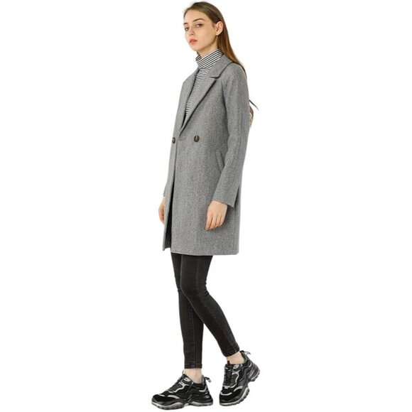 Allegra K Women's Notched Lapel Double Breasted Raglan Coat Small Grey NWT - Picture 5 of 5